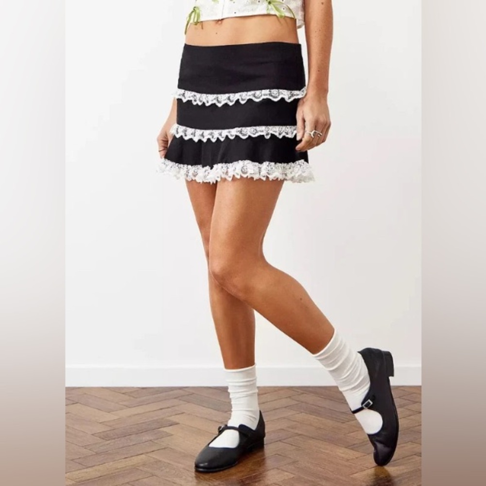 Urban Outfitters Black Mini Skirt with White Lace Trim